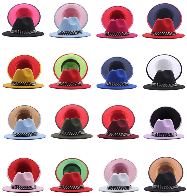  2021new Designer Party Music Festival Fashion Two Tone Color Fedora Hats Wide Brim