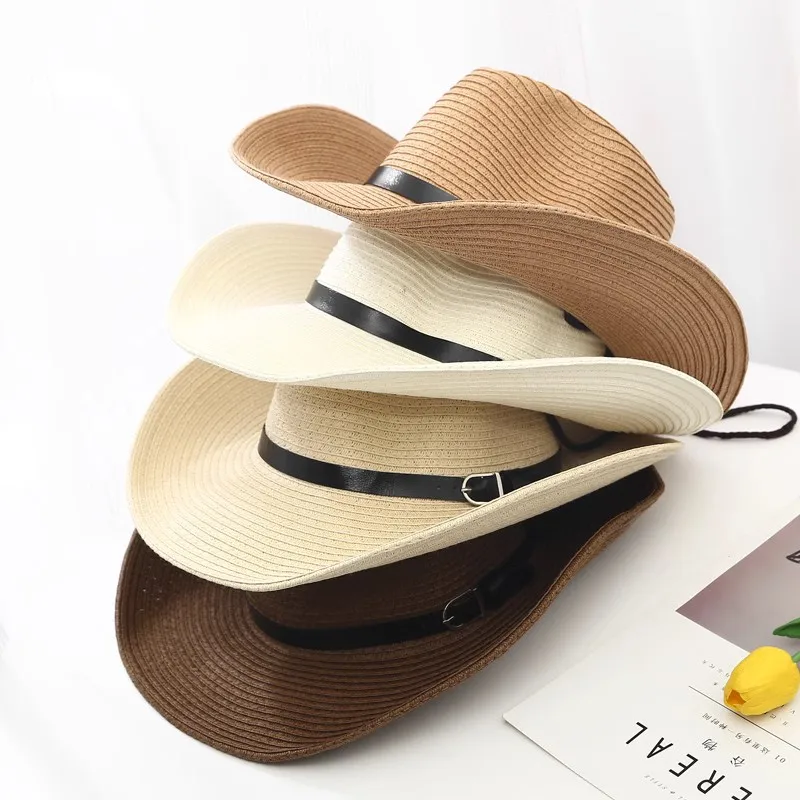 Outdoor Seaside Shading Fashion Straw Hat  Custom Print Logo  Bulk Cowboy Hats  For Sale Vacation sun protection hat