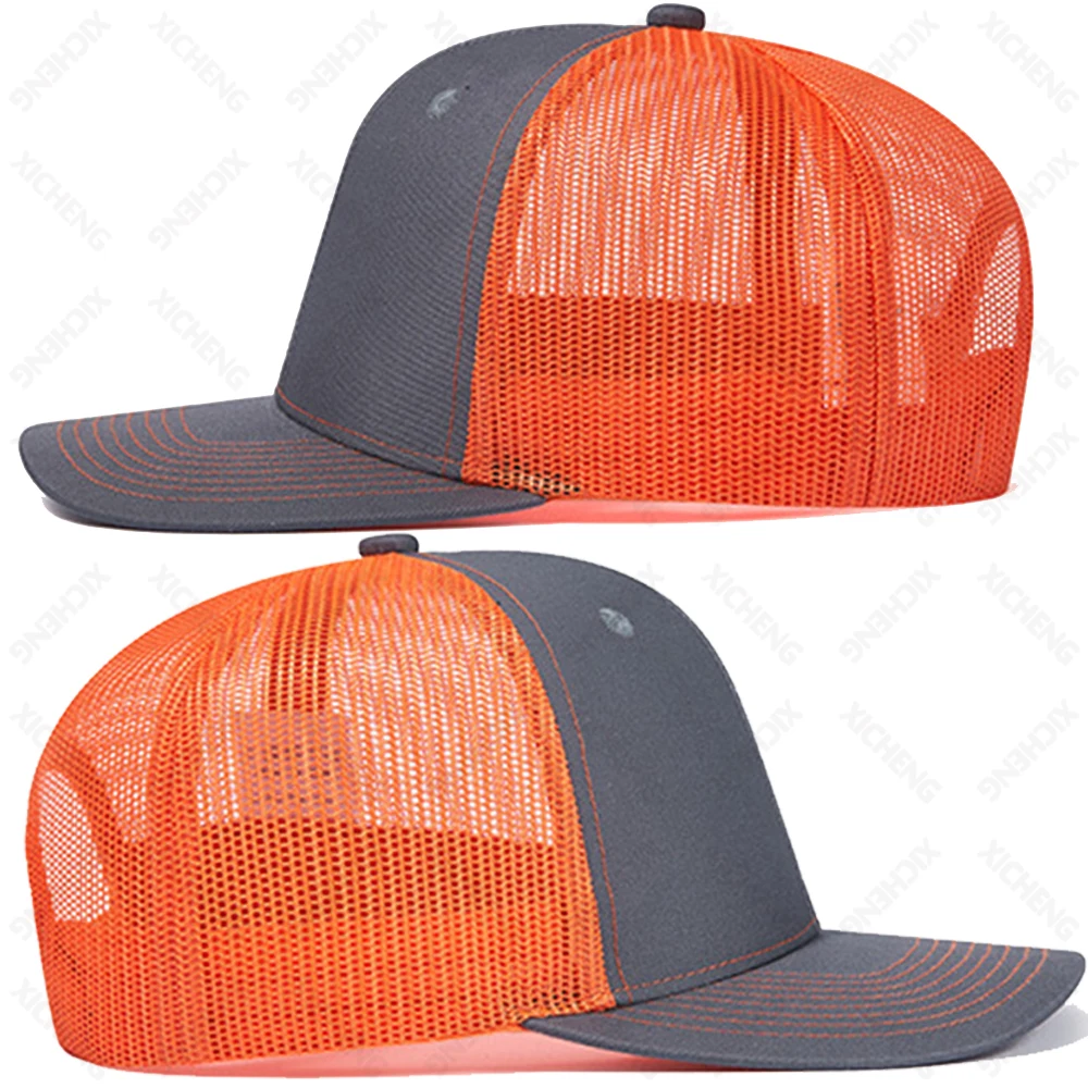 Custom logo embroidery breathable 112 design 2 two tone trucker cap slightly bent along mesh truck hat