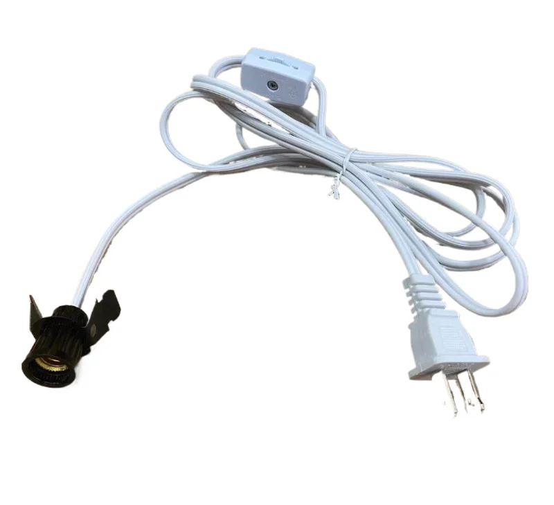 Power cord 6ft 18AWG US 2PIN flat electrical plug with gear switch E12 clip lamp holder