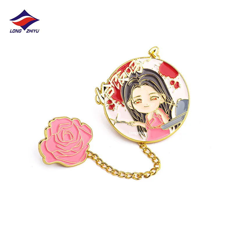 Longzhiyu soft enamel pin manufacturer custom flower lapel pins metal logo cartoon gold plated pins wholesale