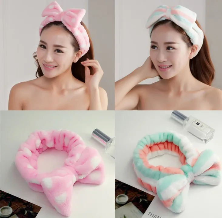 Facial Makeup bow  knot head wrap Soft Coral Fleece Cosmetic Headband for Women Girls Bow Hair Band Head band