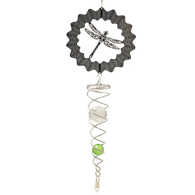 Metal Craft Wind Chime 3D Wind Spinner With Gazing Ball Spiral Tail 360 Degrees Spin Metal Wind Sculptures Stainless Steel Chime
