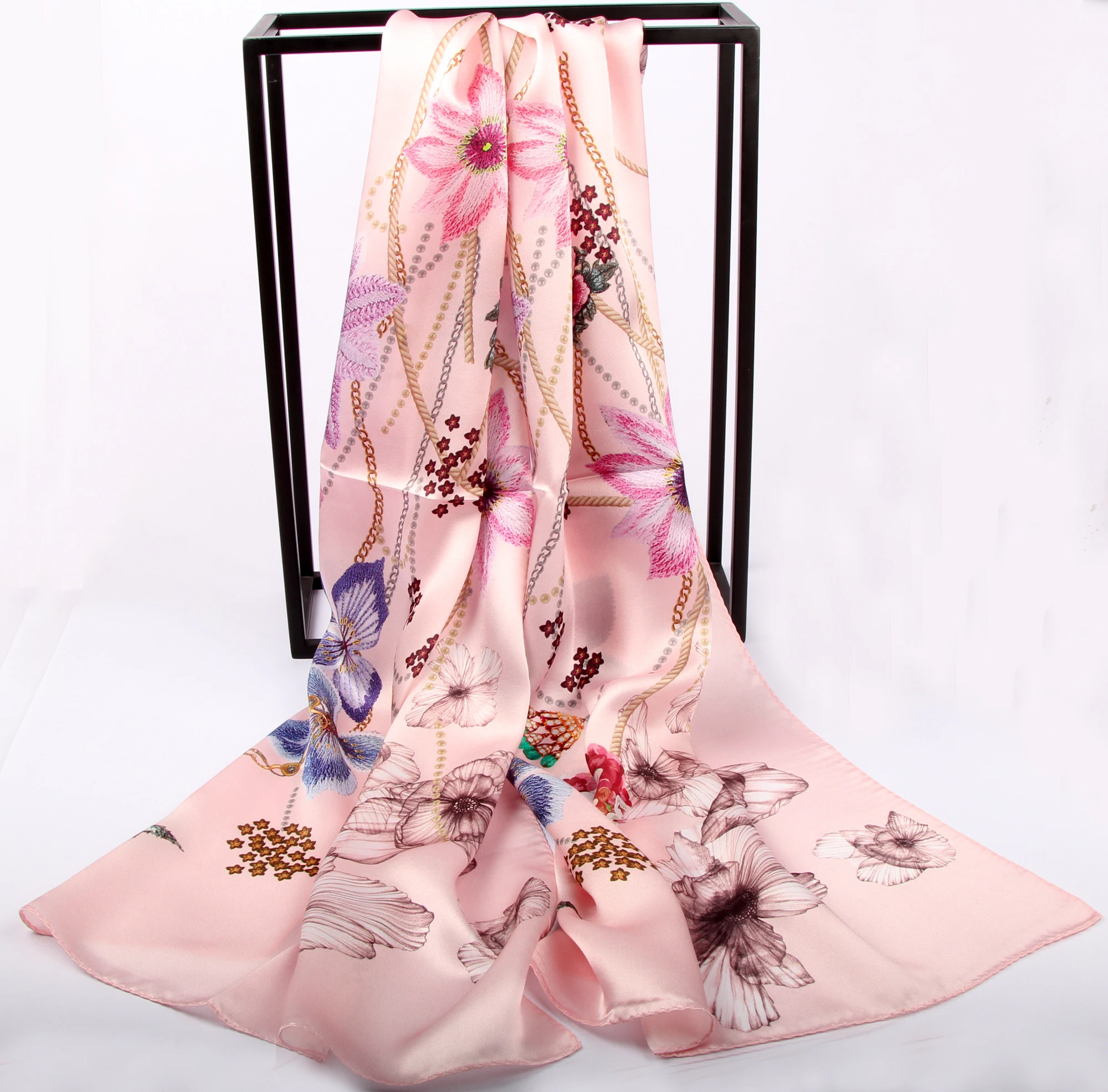 
Professional high quality wholesale fashion beautiful pattern 100% long silk scarf 