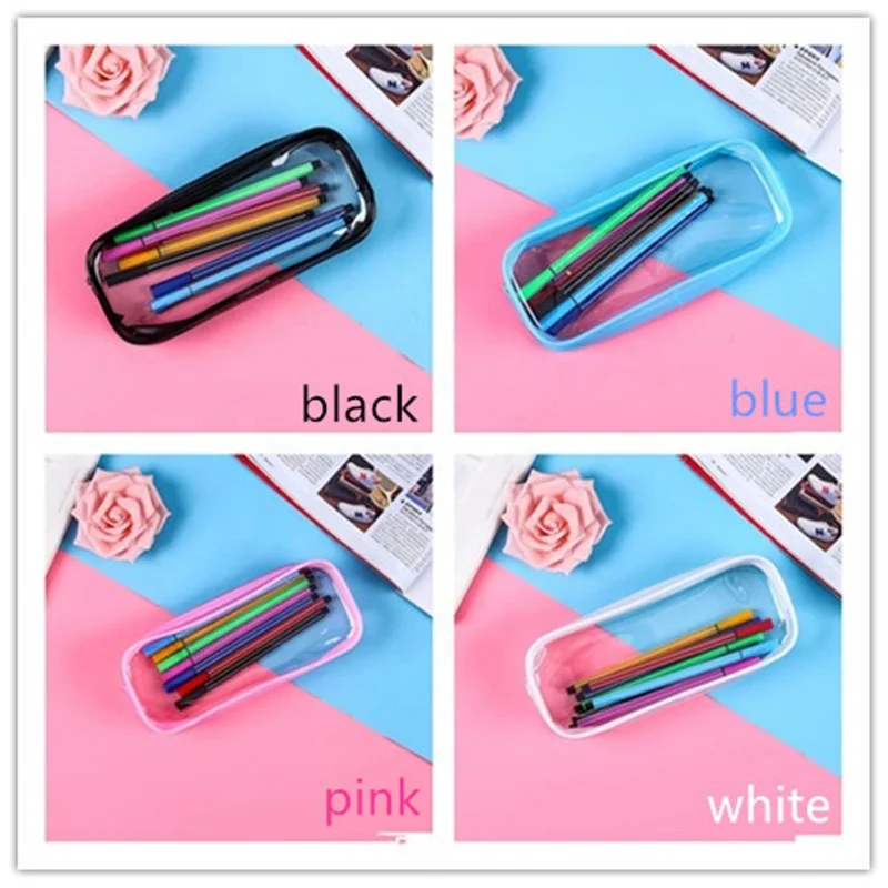 Hotselling PVC pencil bag zipper pouch transparent waterproof storage box students school jelly case pouch