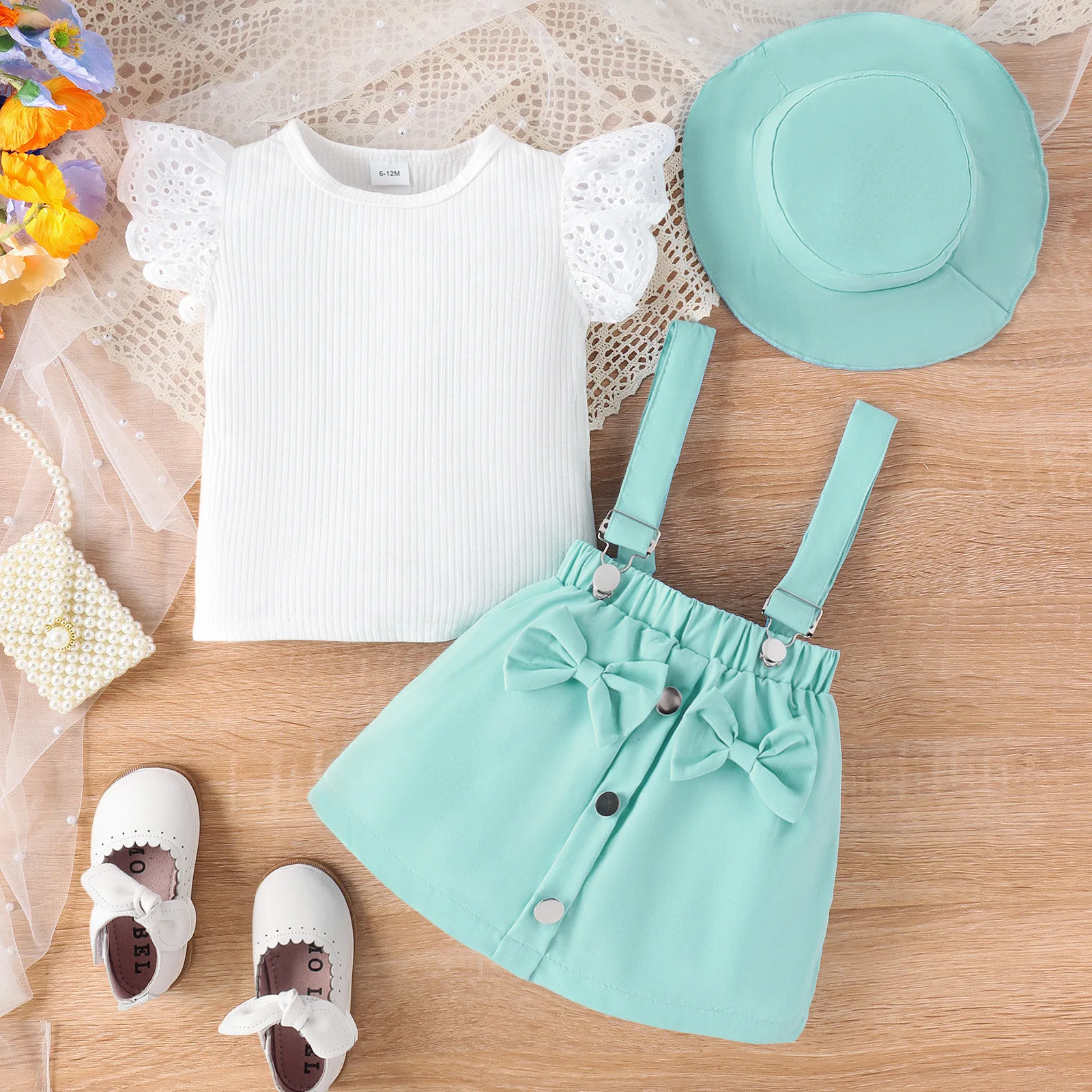 2025 Fashion Children Baby Girl Skirt Suit Short Sleeve Lace T-shirt Two-piece Short Sleeve Dress Casual Clothing