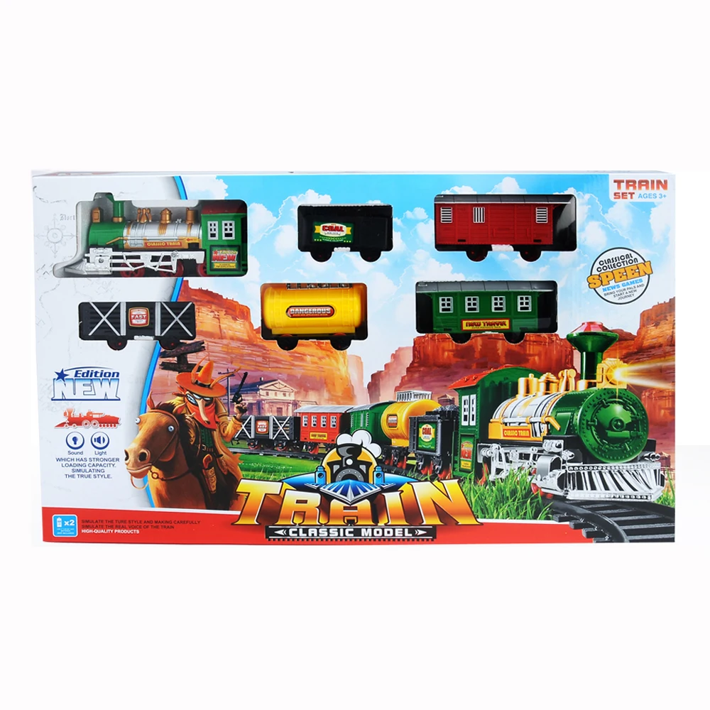 Hot Selling Assembly Sound Light Rail Train Toy Educational Electric Classic Transport Train Toy with Track Set