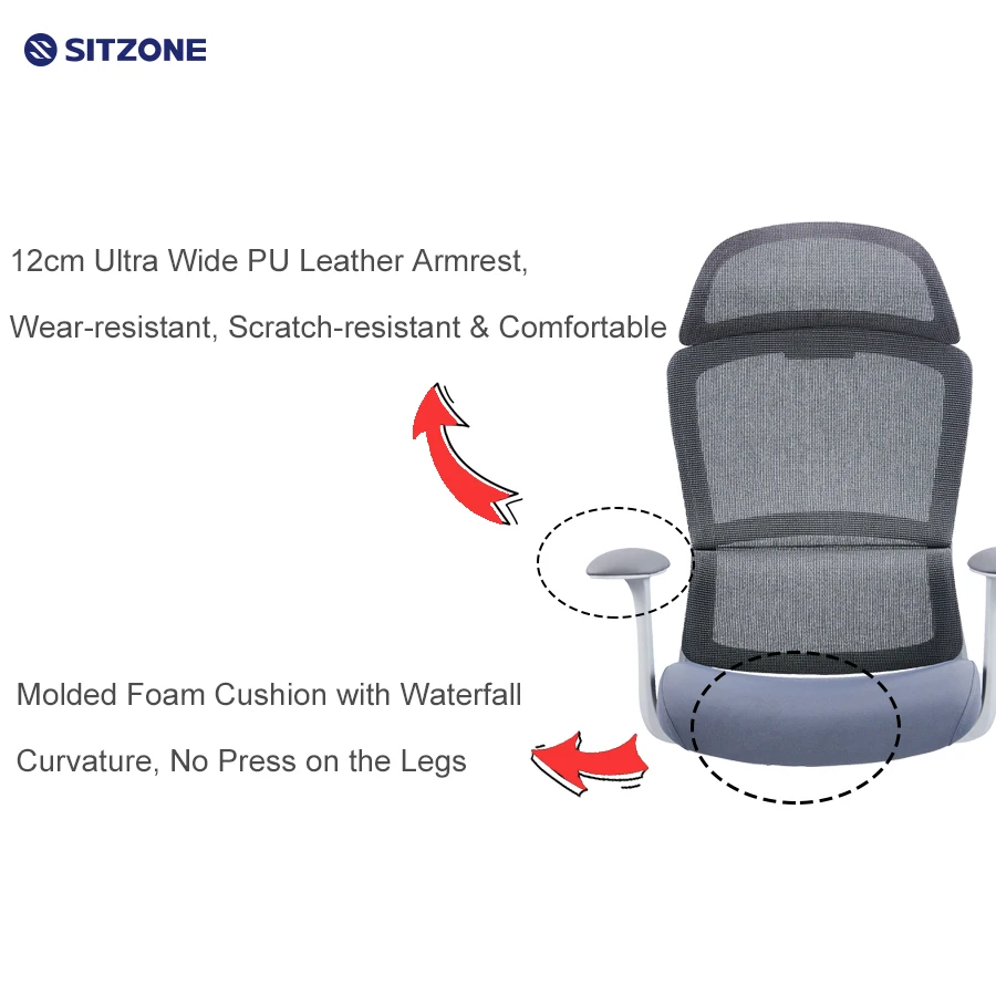 Sitzone New Director High Back Ergonomic Breathable Mesh Office Chair Swivel Office Adjustable Work Staff Chair