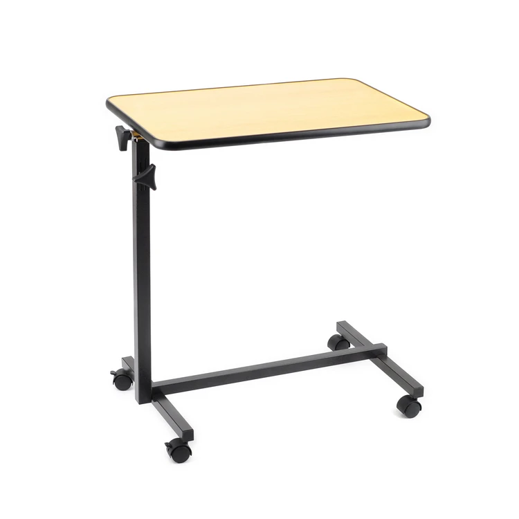 Durable Movable Wooden Hospital Furniture Adjustable Medical OverBed Table with Casters