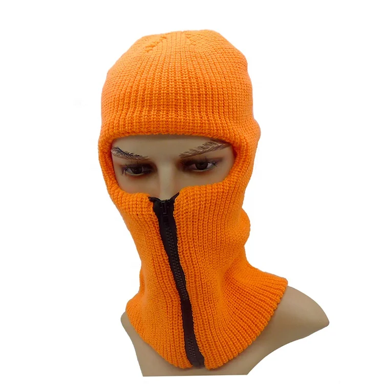 Hot Sale Winter Warm Knitted Ski Face Mask Beanie With Zipper Face Cover Balaclava Hood Kinit Unisex Beanie Outdoor Sports
