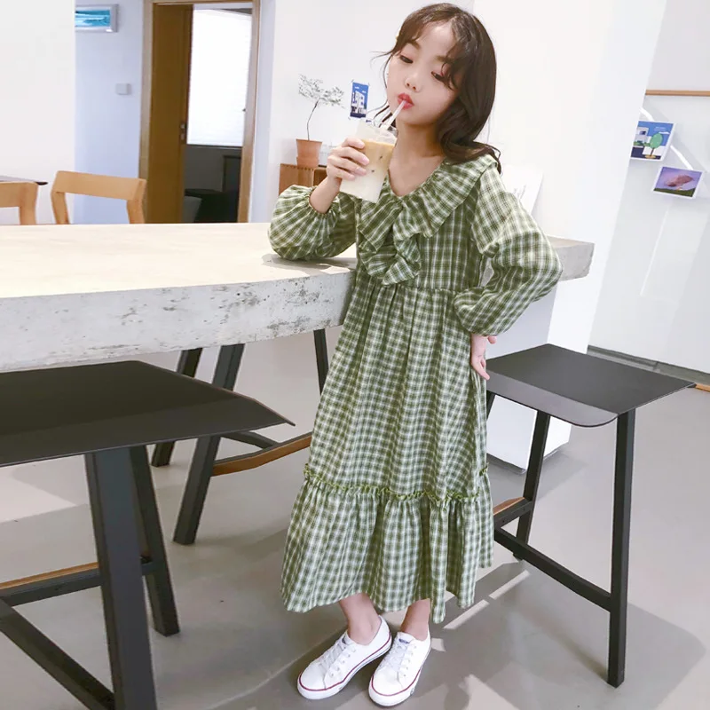 Leisure  Light green lattice 12 year old kids frock designs girls dress for kids