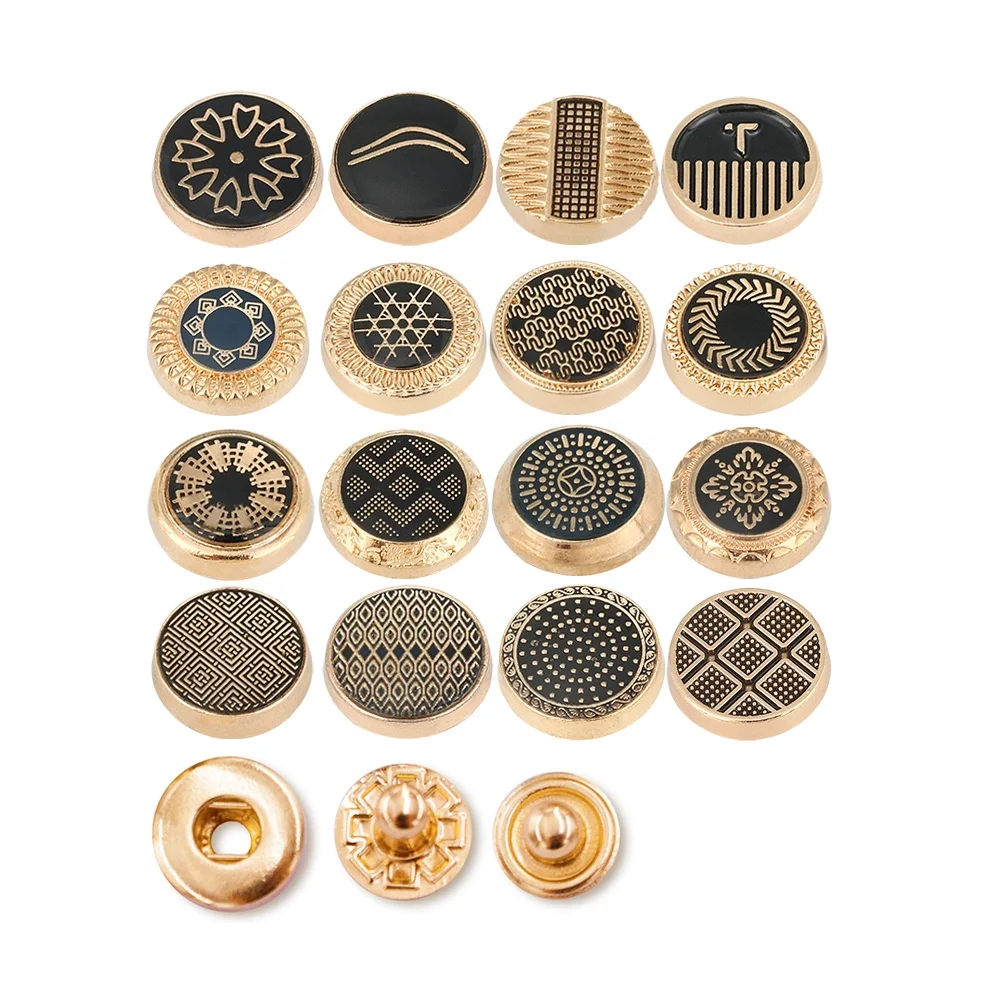 Jinyi Button Factory 12mm Thobe Kurta Clothes Custom Logo Round Metal Zinc Alloy 4 Part Press Button with Pattern Snap Buttons