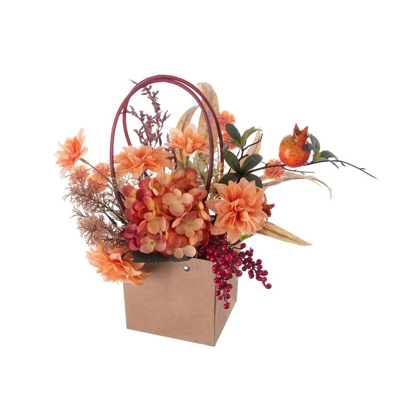 CF01471New Design Artificial Silk Hydrangea Foam Berries Pomegranate Fabric Willow Leaves Flower Set Basket For Home Wedding