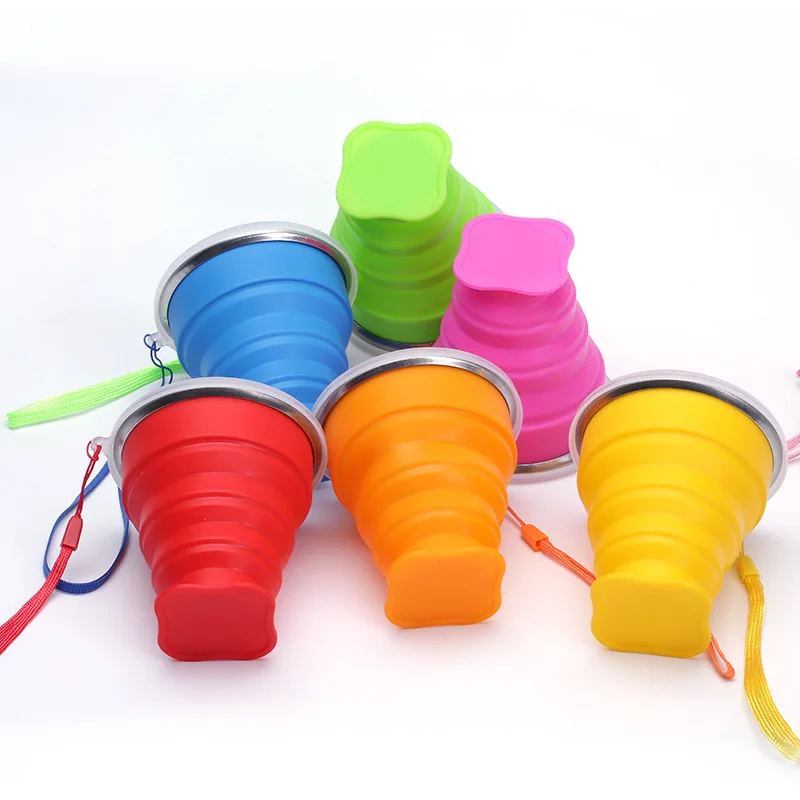 Portable muti-function collapsible silicone travel cups collapsible silicone rubber drinking cup with lid