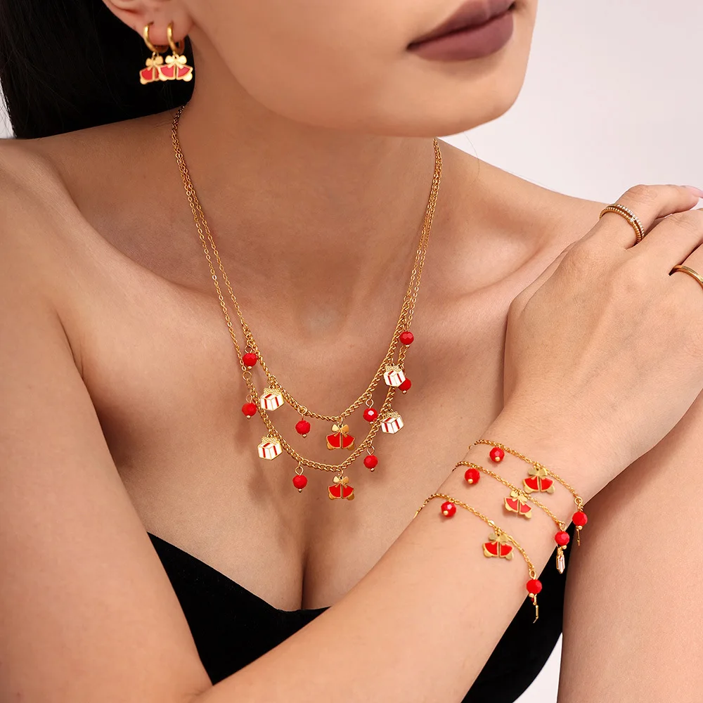 Christmas Jewelry Set for Women Xmas Holiday High Quality Stainless Steel PVD Gold Plated Christmas Gift For Women