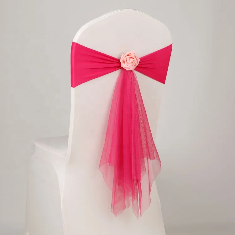 HOT SALE LONGSUN Organza chair sash bows with removable decorative artificial rose flower for wedding banquet