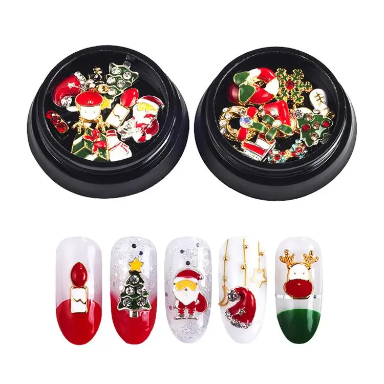 20 styles 10pcs/jar christmas designs DIY nail decoration alloy metal rhinestone 3D christmas nail art