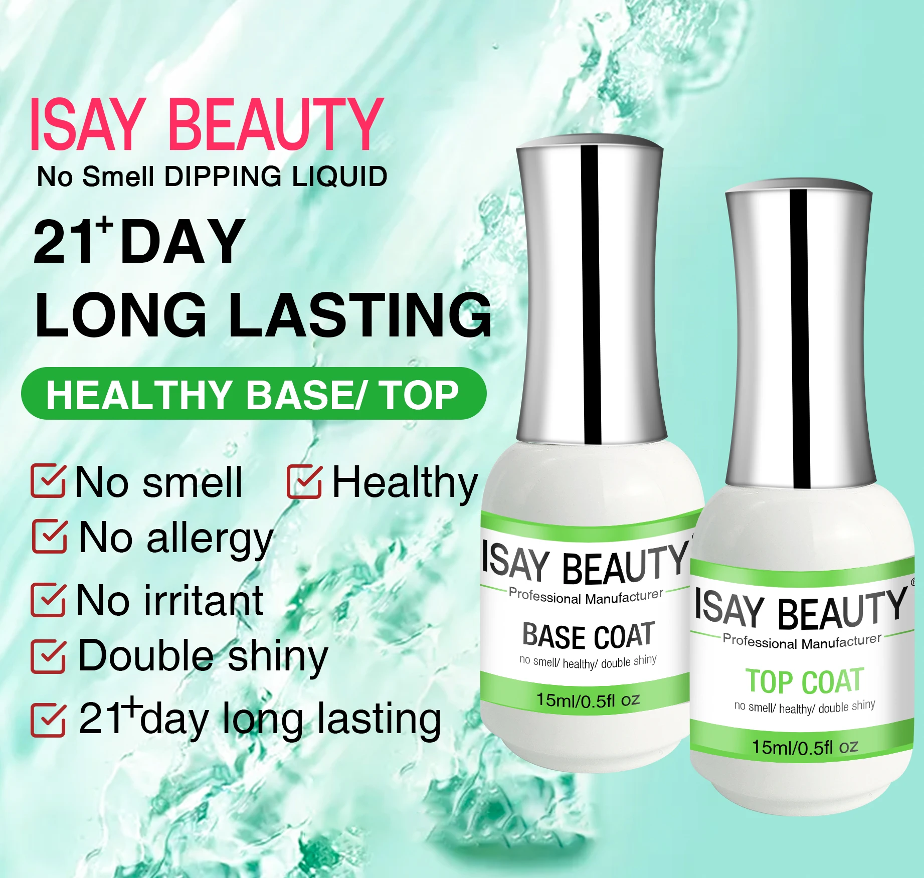 2022 New Formula Odorless Base Coat and Top Coat No Smell Dipping Liquids