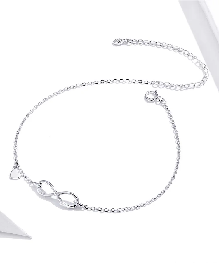 High Quality Women Gift Jewelry 925 Sterling Silver Heart Charms Infinity Pendant Anklets