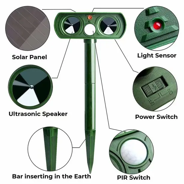 Outdoor Solar Animal Repellent Ultrasonic Cat Dog Repellent Solar Powered Waterproof Animal Deterrent for Garden Yard