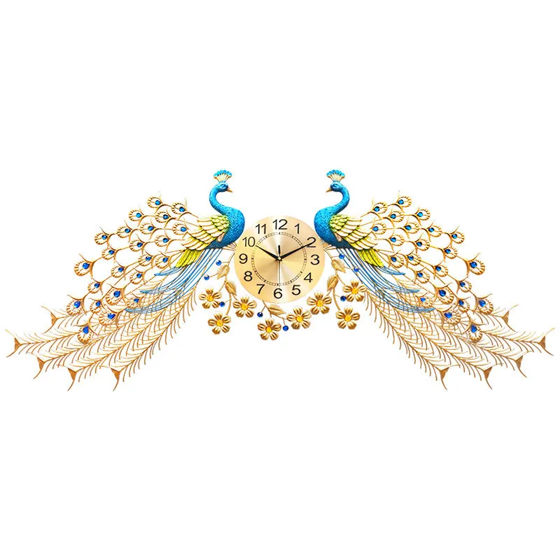 
 European Modern Living Room Clock Mute Wall Charts Double Peacock Decoration Wall Clocks  