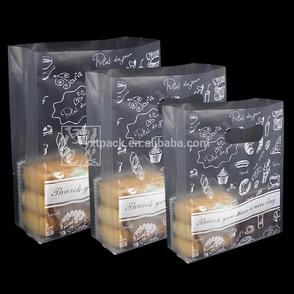 Custom Printed Die Cut Handle HDPE Translucent Shopping Plastic Bread Carry Bag