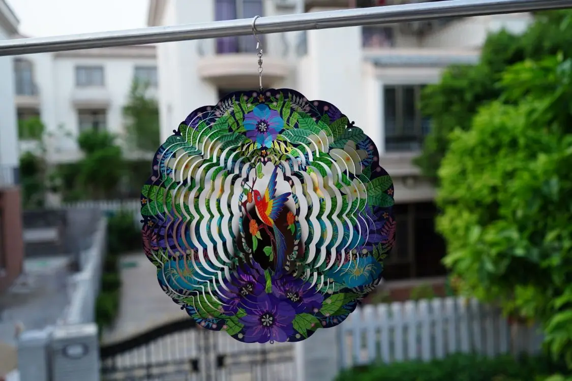 Hourpark Outdoor Garden Ornaments Hummingbird Rotating Animal 12inch Hanging 3D Wind Spinners