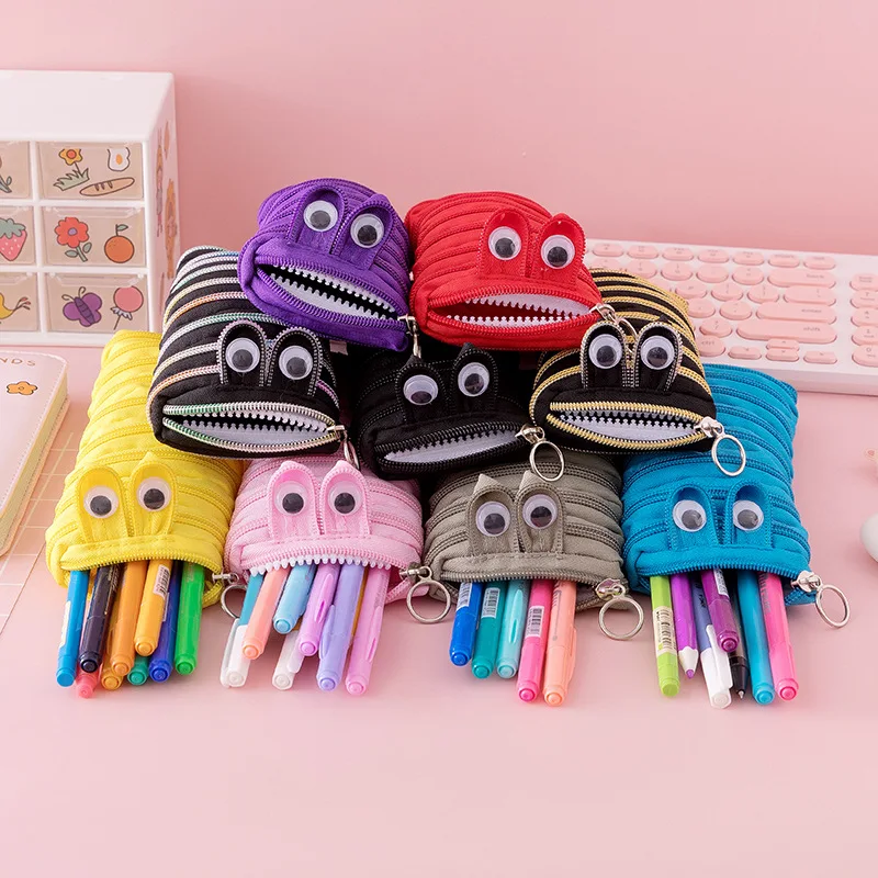 New Designer innovation cute whole zipper pencil bags unique kawaii monster pencil case for school boys