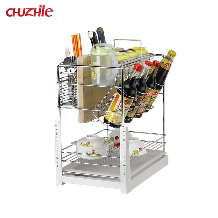 Metal Iron 2 Tier Kitchen Knife Rest Chopsticks Barrel And Dish Racks Cabinet Drawer Basket