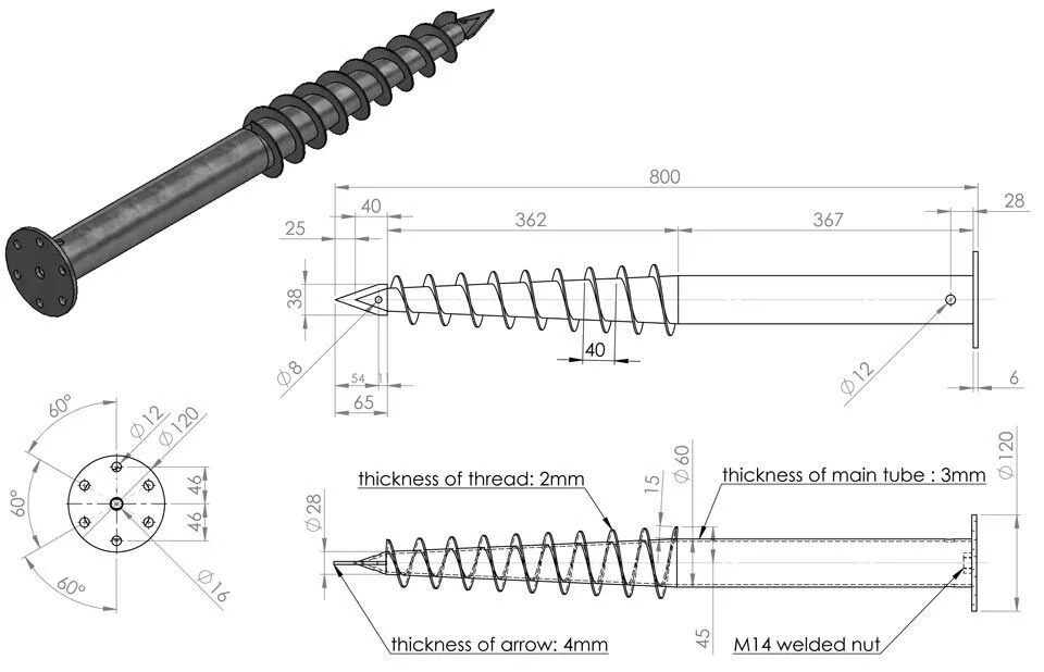 hot dip galvanized steel solar ground screw pile ground earth anchor screw for decking