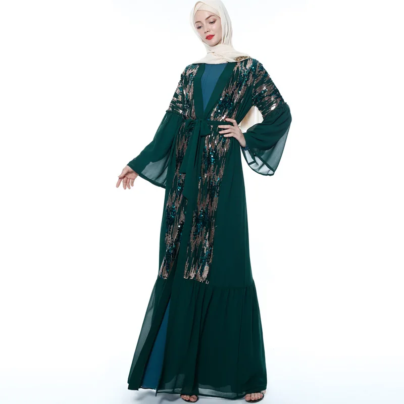 Мусульманское кимоно Abaya с блестками Арабский кафтан Дубай хиджаб платье Турция Исламская одежда Abayas для женщин Рамадан
