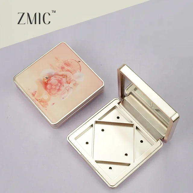 Refillable metal cosmetic compact powder case square eyeshadow contour palette pressed powder with mirror