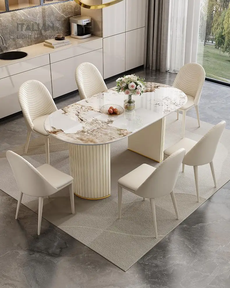 Modern Light Luxury Design Large Rectangular Easy Assembly Sturdy Rock Slabs Desk  for 6 People Dinner Table for Dining Room