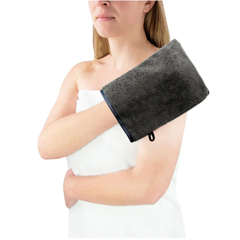 Face Body Wash Mitts Bath SPA Terry Cloth Reusable Makeup Remover Mitt Gloves, White Washcloths Hand Towels with Loop