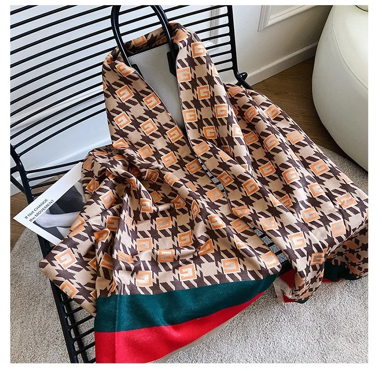 Hot selling winter pashmina scarf double-sided letter printing warm soft cashmere shawl