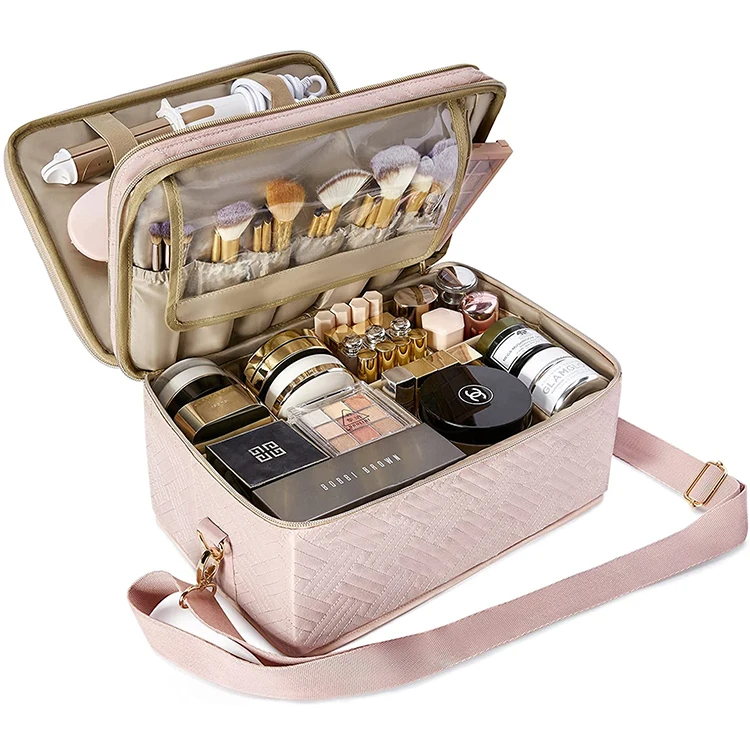 Double Layer Cosmetic Makeup Organizer Cosmetics Makeup Brushes Toiletries Travel Makeup Train Case