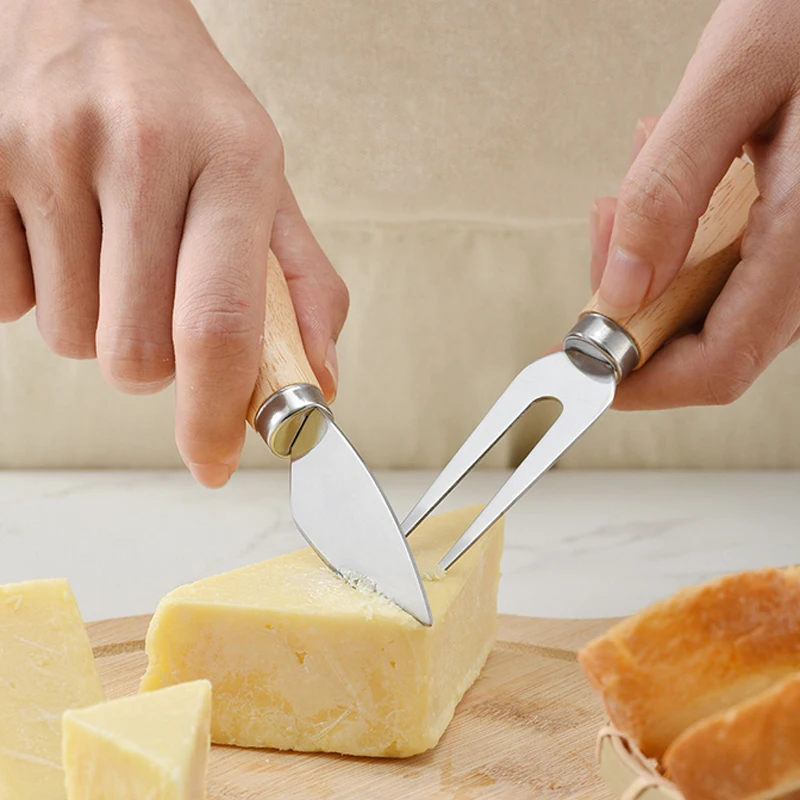 Amazon Hot Selling Wood Handle Cheese Knife Set Stainless Steel Cheese Tools Set