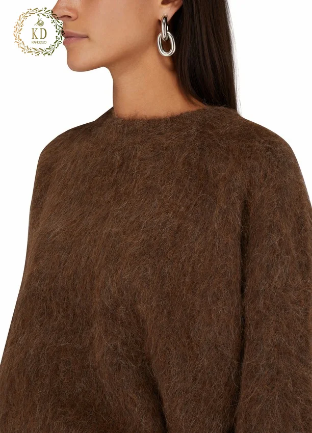 KD Knitwear Manufacturer Custom Heavyweight Brushed Knit Mohair Women Sweater Alpaca Wool Sweater