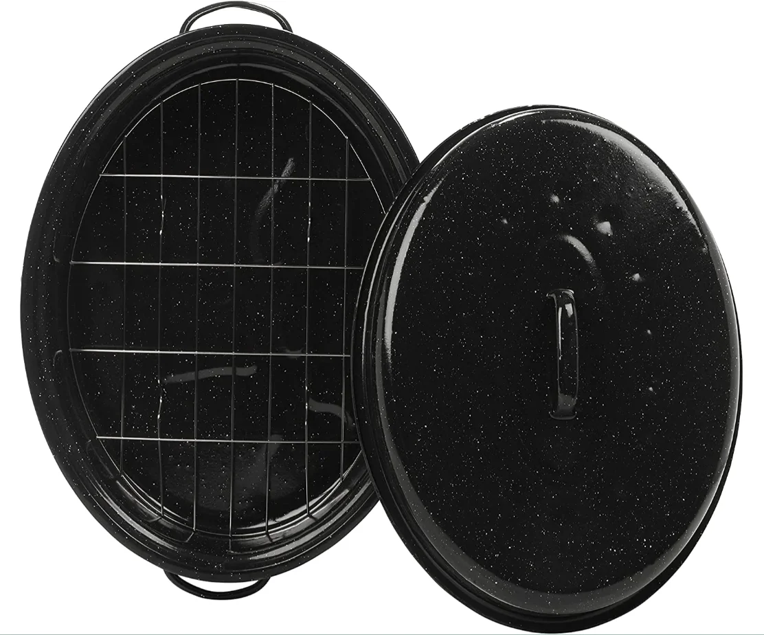 Enamel Roaster Pan Alpine Cuisine Enamel Oval Roaster Carbon Steel Oval Roasting Pan 13-Inch Oven & Dishwasher Safe