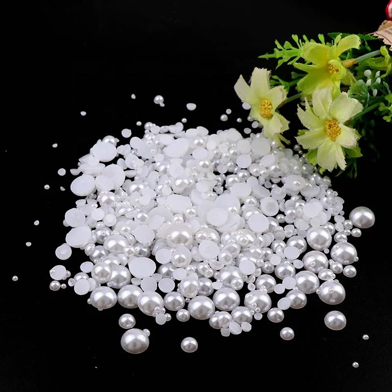 
1200 Nail Art Tips Pearl Rhinestones 5Sizes + Wheel 