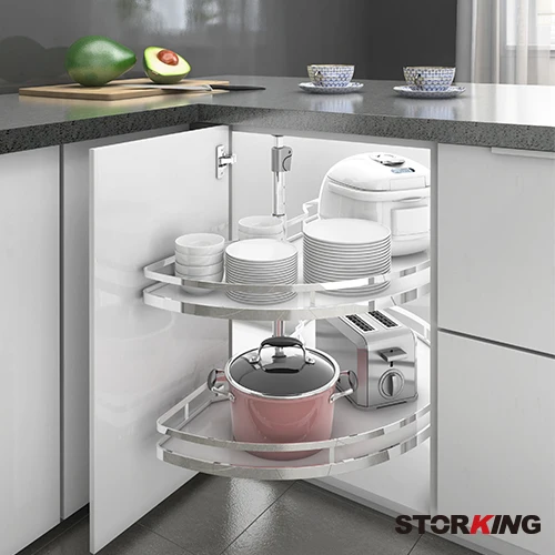 Chromed kitchen storage cabinet basket 270 degrees corner carousel