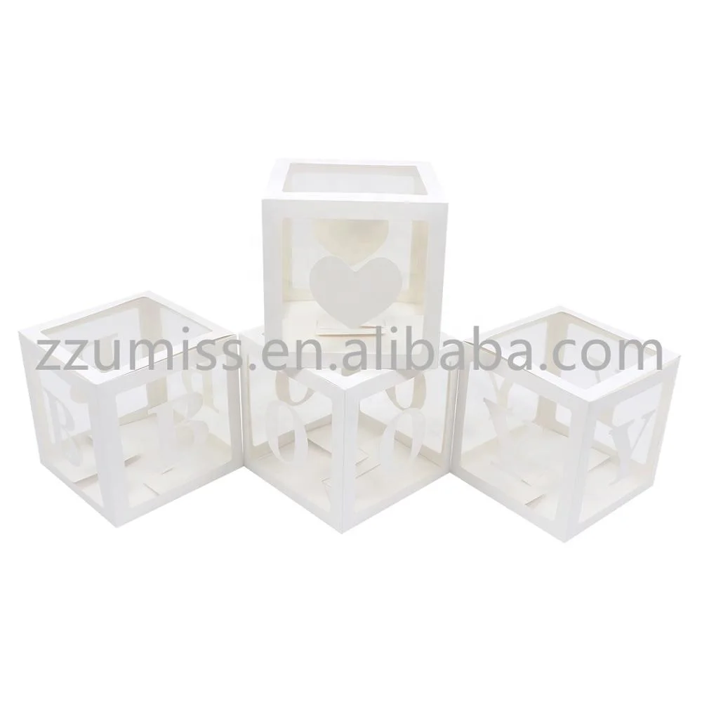 
Stone Amazon Hot Sale 4pcs Set DIY White Baby Shower Decorations for Boy Balloon Box, Best for Birthday Wedding Party Backdrop 