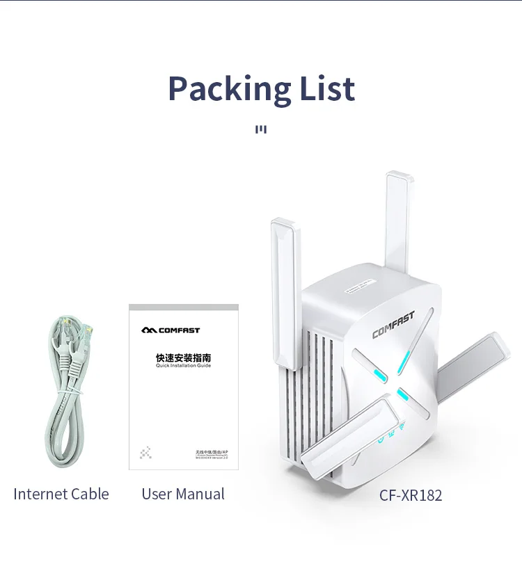 Comfast OEM/ODM 1800Mbps Wifi6 Wireless Repeater CF-XR182 Full Gigabit Mesh Router WiFi Repeater 4 Antennas Network Extender