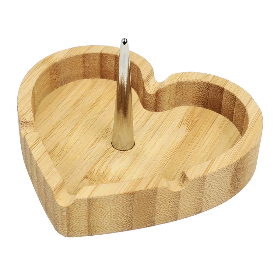 New Wholesale Bamboo Wooden Smoking Crafts Heart Shaped Bamboo Wood Debowler Ashtray