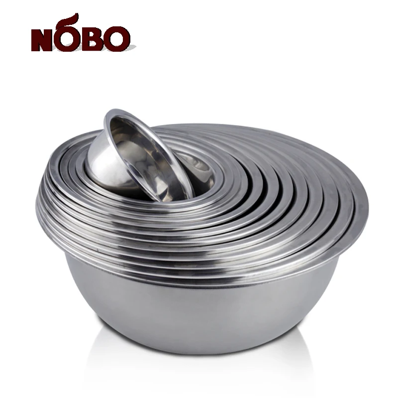 Nobo Factory Price Round Stainless Steel Basin With Wide Rim Different Size Metal Mixing Bowl
