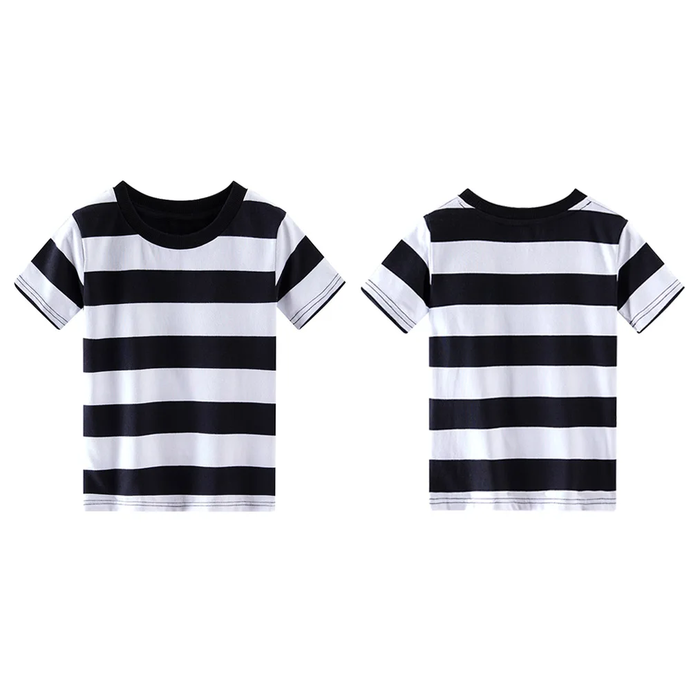 Kids Unisex Crew Neck Tee Halloween Christmas Custom Logo Print 100% Cotton Short Sleeve Toddlers Boys Striped T-Shirts