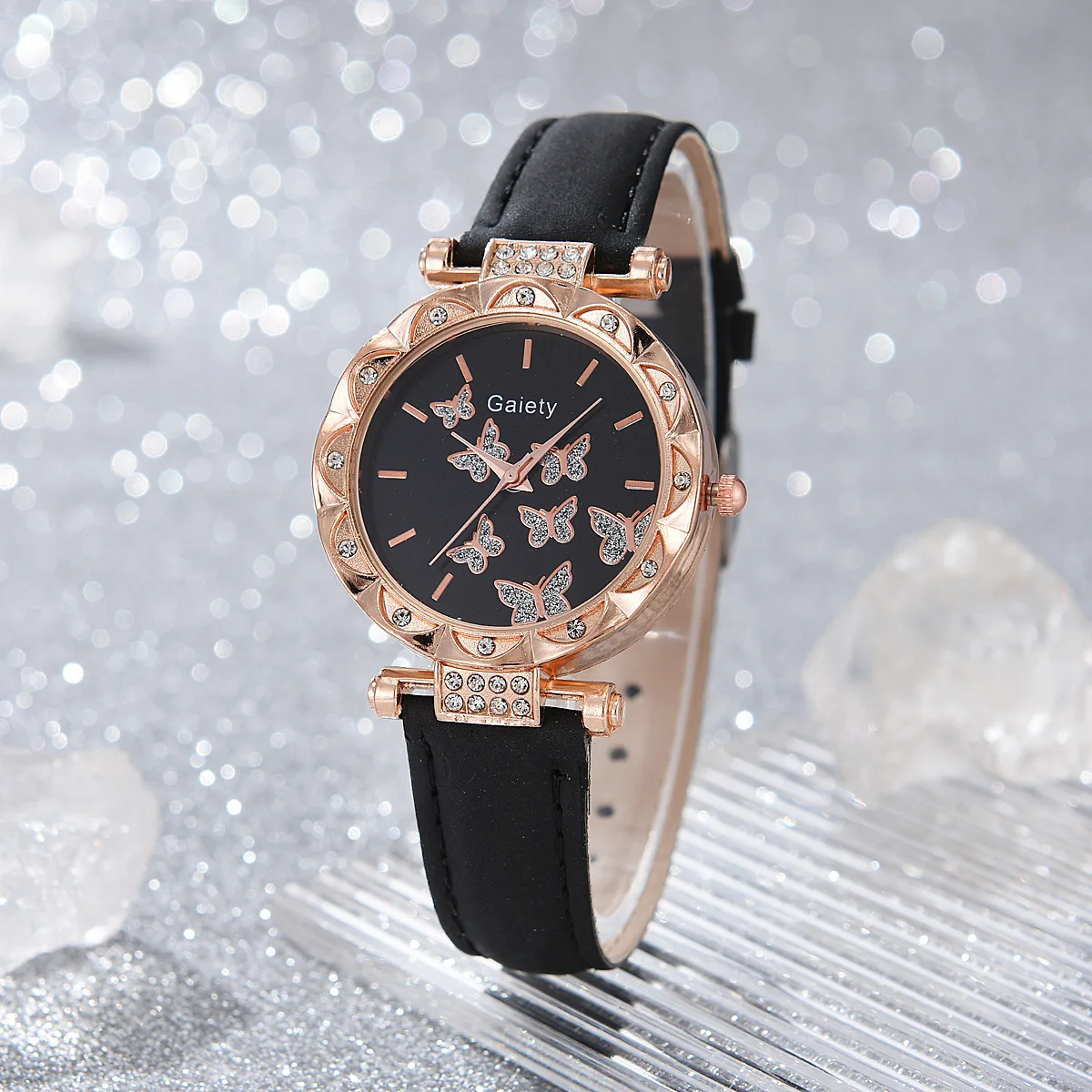 2024 New Fashion Digital Wrist watch Luxury Crystal 4pieces Watches Bracelet Butterfly Jewelry Sets With Lady