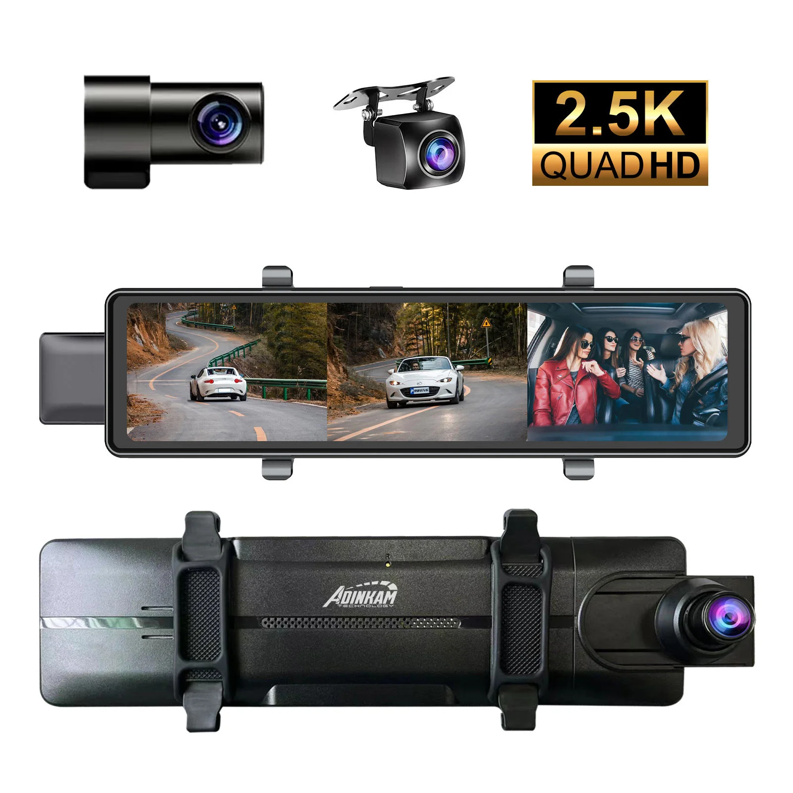 Adinkam 11.26 Inch Touch Screen 2.5K Rear View Mirror Gps Wifi 3 Len Car Dvr Car Dash Camera  Front And Rear Dash Cam