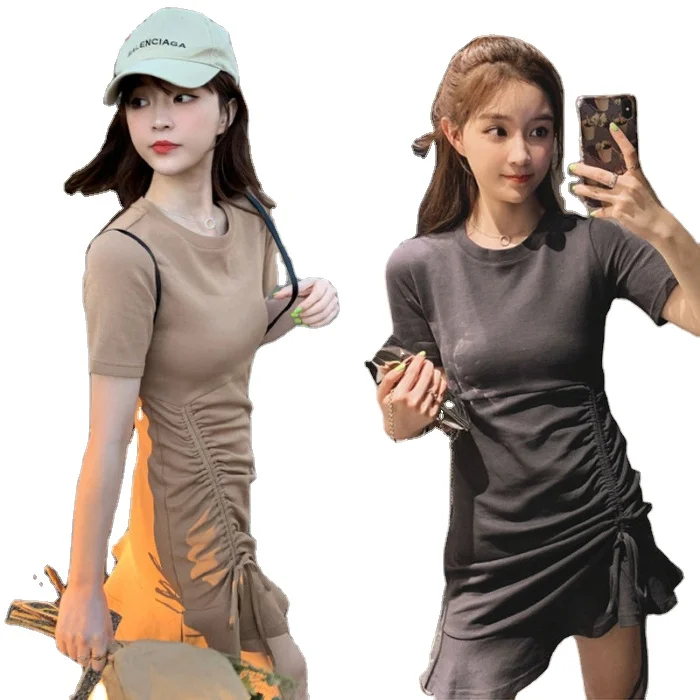 
Dress summer ins female student fairy skirt was thin 2021 new fashion sexy short-sleeved drawstring ruffled A skirt summer 