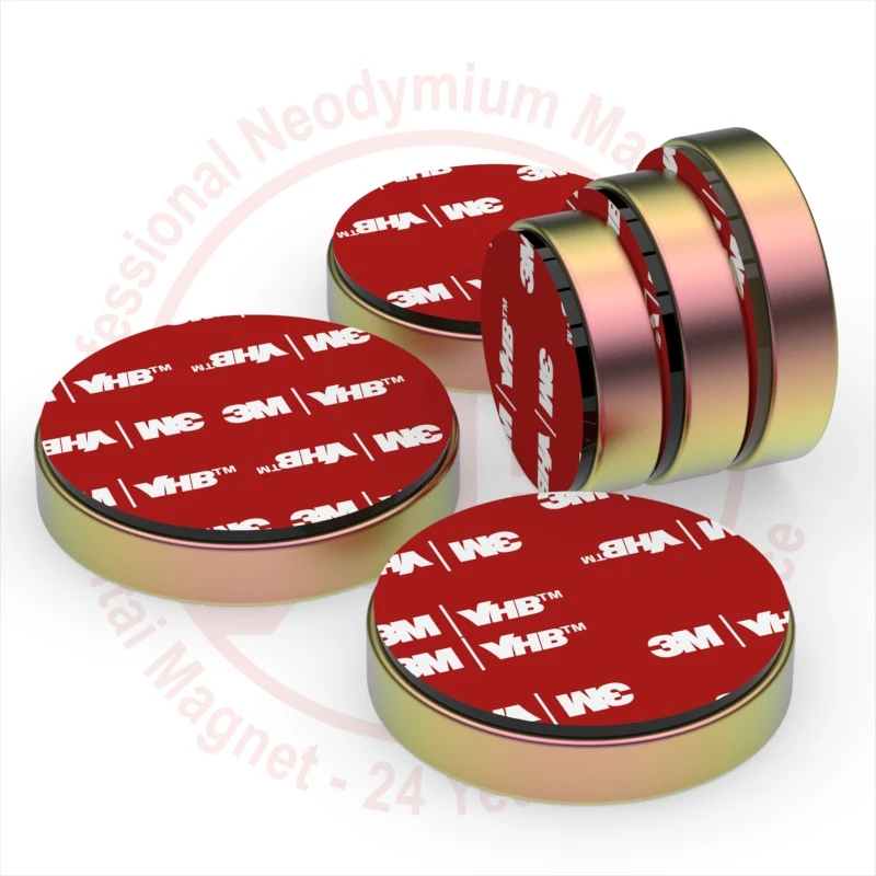 N52 Neodymium Magnet Cylinder Generator Magnetic Permanent Electroplated Color Zinc with VHB 4910 adhesive
